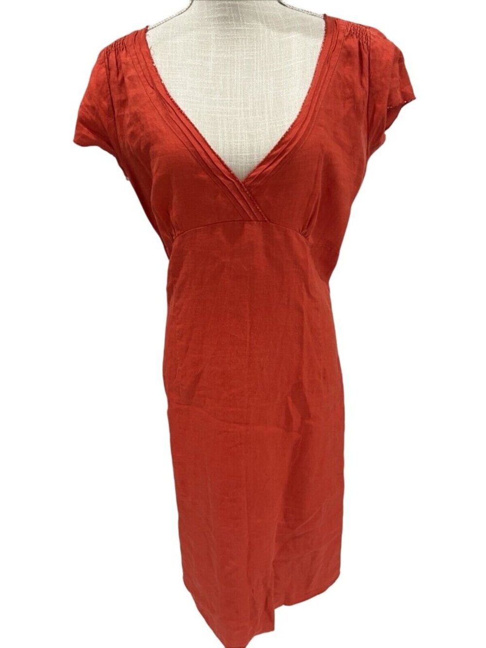 H&M Womens Red Beaded Trim Short Sleeve V-Neck Dress Size 14